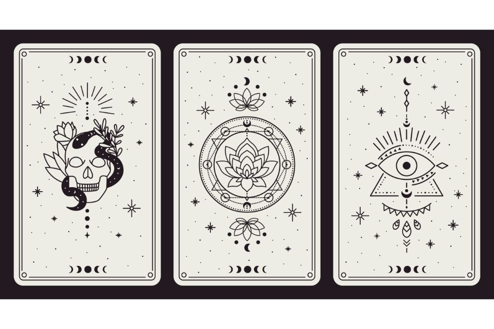 Vintage hand drawn mystic tarot cards