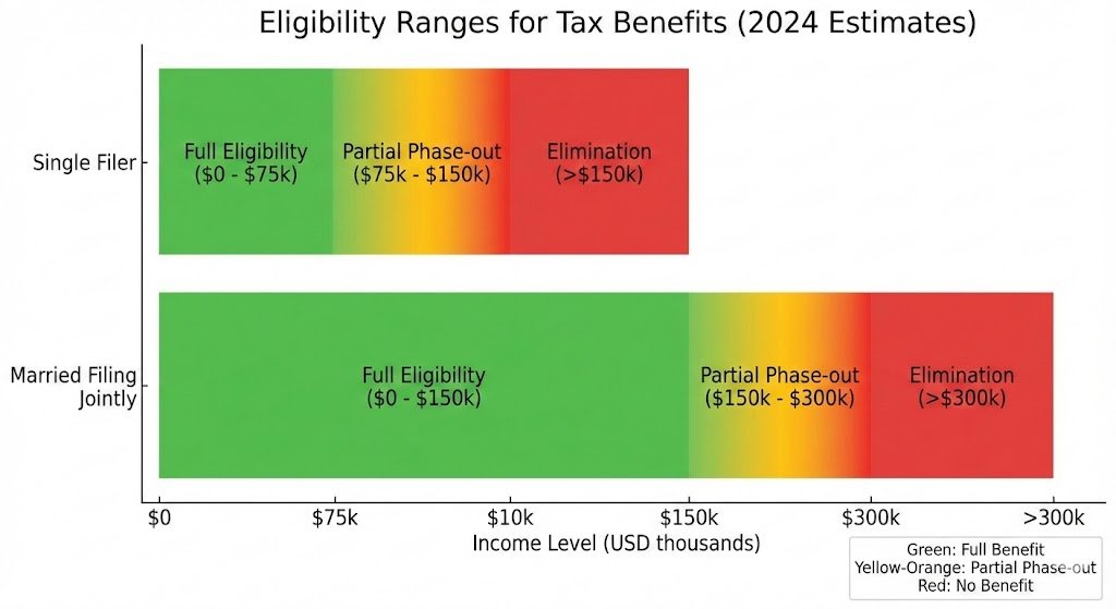 Income phase-out ranges affecting eligibility for the New IRS Deduction