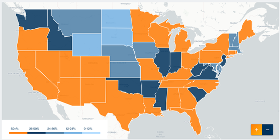 U.S. map showing state-by-state enrollment in Medicare Benefit programs